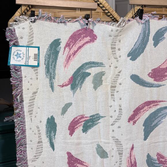 Vintage 90s Cotton Woven Throw Blanket Abstract Pastel Made USA NWT jacquard - Picture 5 of 8